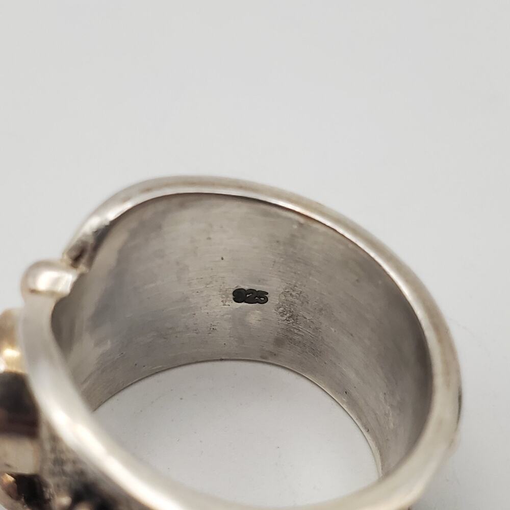 Sterling Silver 925 Artisan Boho Baltic Amber Wide Band Ring Size 6 - Picture 8 of 11
